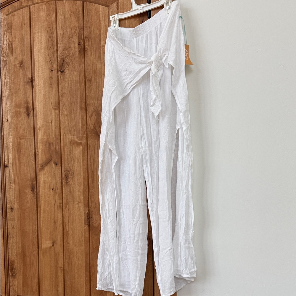 Women’s White Wide-Leg Tie-Waist Pants